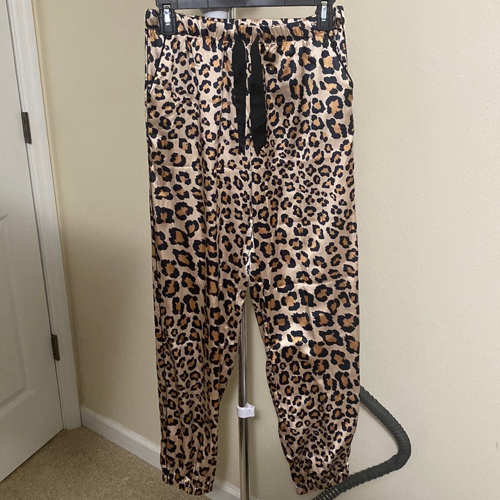Silky Victoria Secret Jogger Style Leopard Print Pajama Bottoms